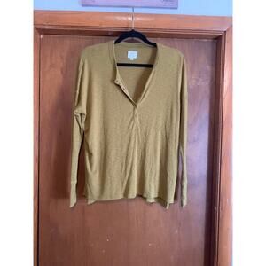 Offline Aerie Waffle Knit Henley XS Green Long Sleeve Thermal Casual Top